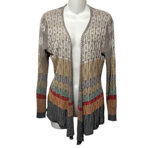 NIC + ZOE Striped Lightweight Silk Blend 4 Way Cardigan M